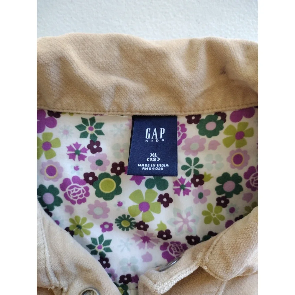 GAP Kids Corduroy Jacket‎ Tan Brown Girls XL (12) Floral Lined